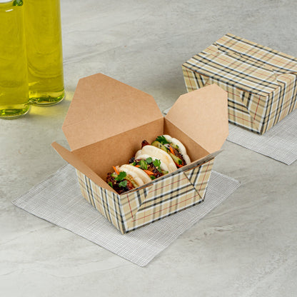 Bio Tek 30 oz Rectangle Plaid Paper #1 Bio Box Take Out Container - 5" x 4" x 2 1/2" - 200 count box