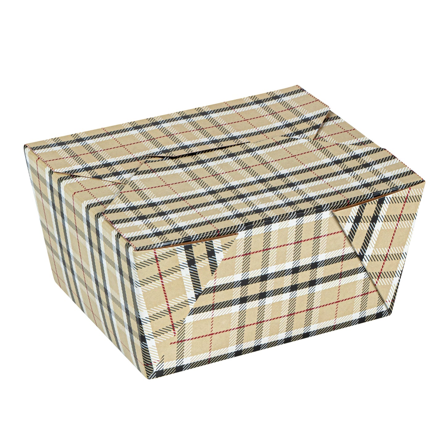 Bio Tek 30 oz Rectangle Plaid Paper #1 Bio Box Take Out Container - 5" x 4" x 2 1/2" - 50 count box