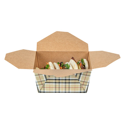 Bio Tek 30 oz Rectangle Plaid Paper #1 Bio Box Take Out Container - 5" x 4" x 2 1/2" - 50 count box