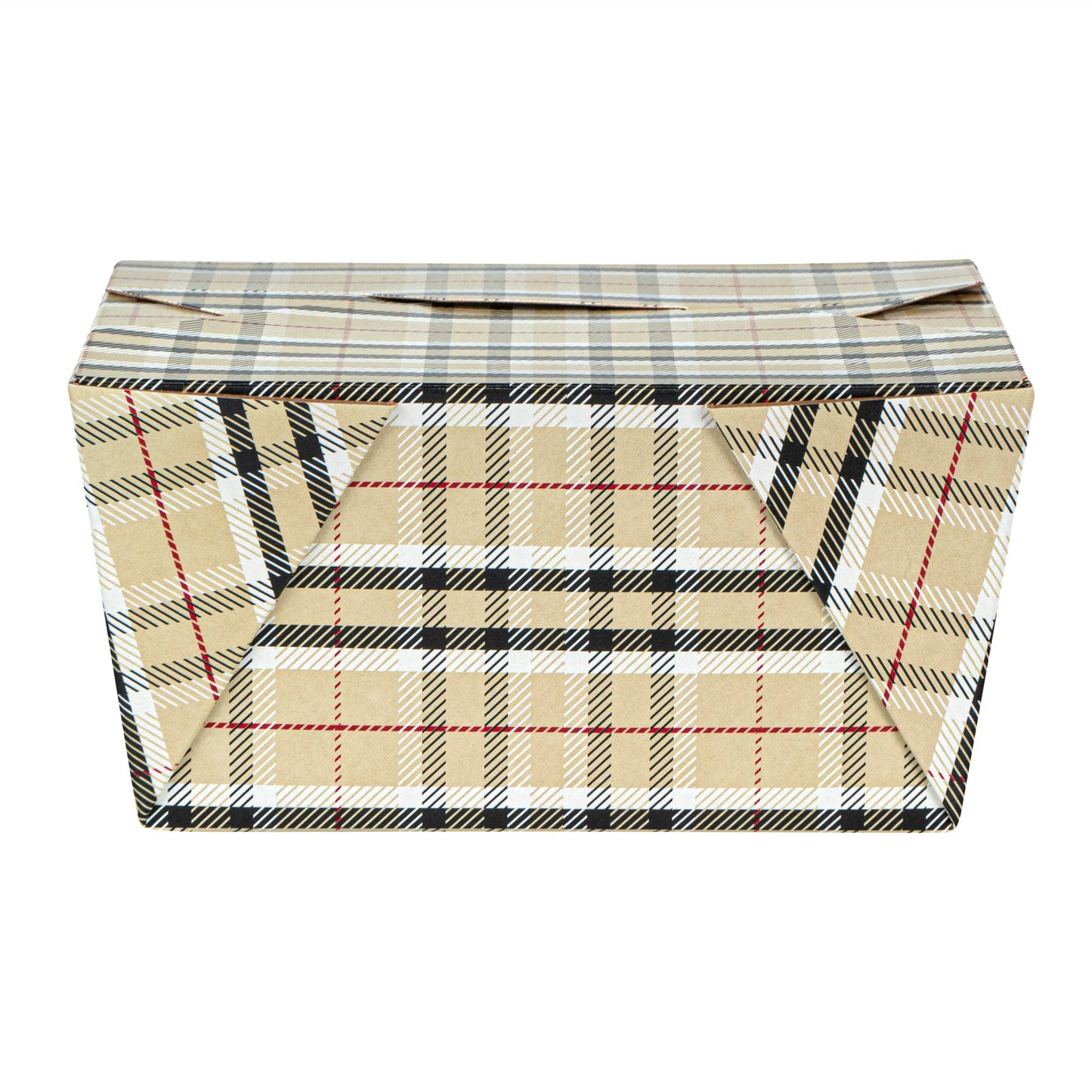 Bio Tek 30 oz Rectangle Plaid Paper #1 Bio Box Take Out Container - 5" x 4" x 2 1/2" - 50 count box