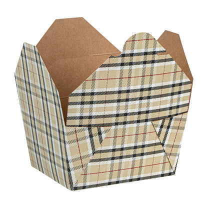 Bio Tek 30 oz Rectangle Plaid Paper #1 Bio Box Take Out Container - 5" x 4" x 2 1/2" - 50 count box