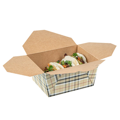 Bio Tek 30 oz Rectangle Plaid Paper #1 Bio Box Take Out Container - 5" x 4" x 2 1/2" - 200 count box