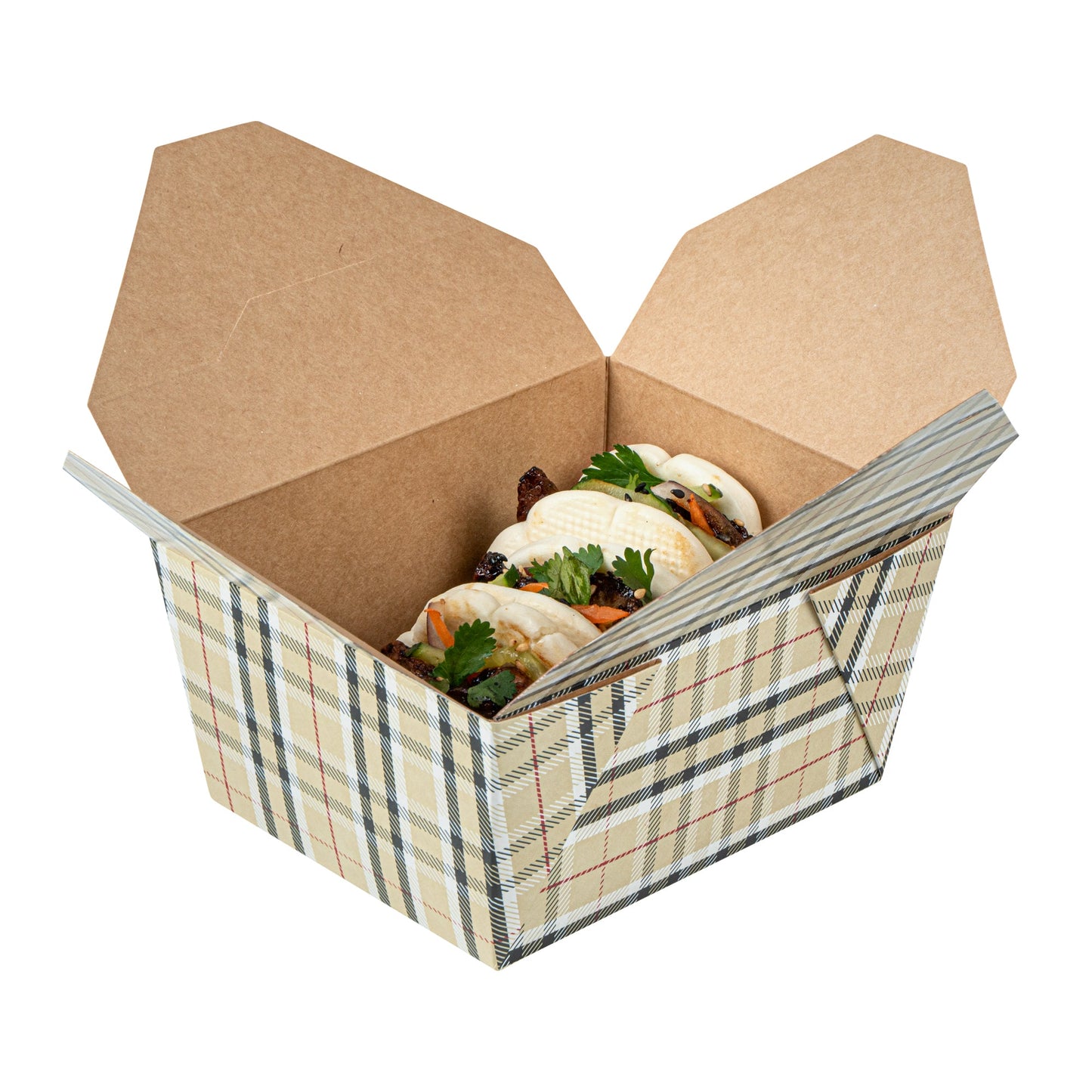 Bio Tek 30 oz Rectangle Plaid Paper #1 Bio Box Take Out Container - 5" x 4" x 2 1/2" - 200 count box