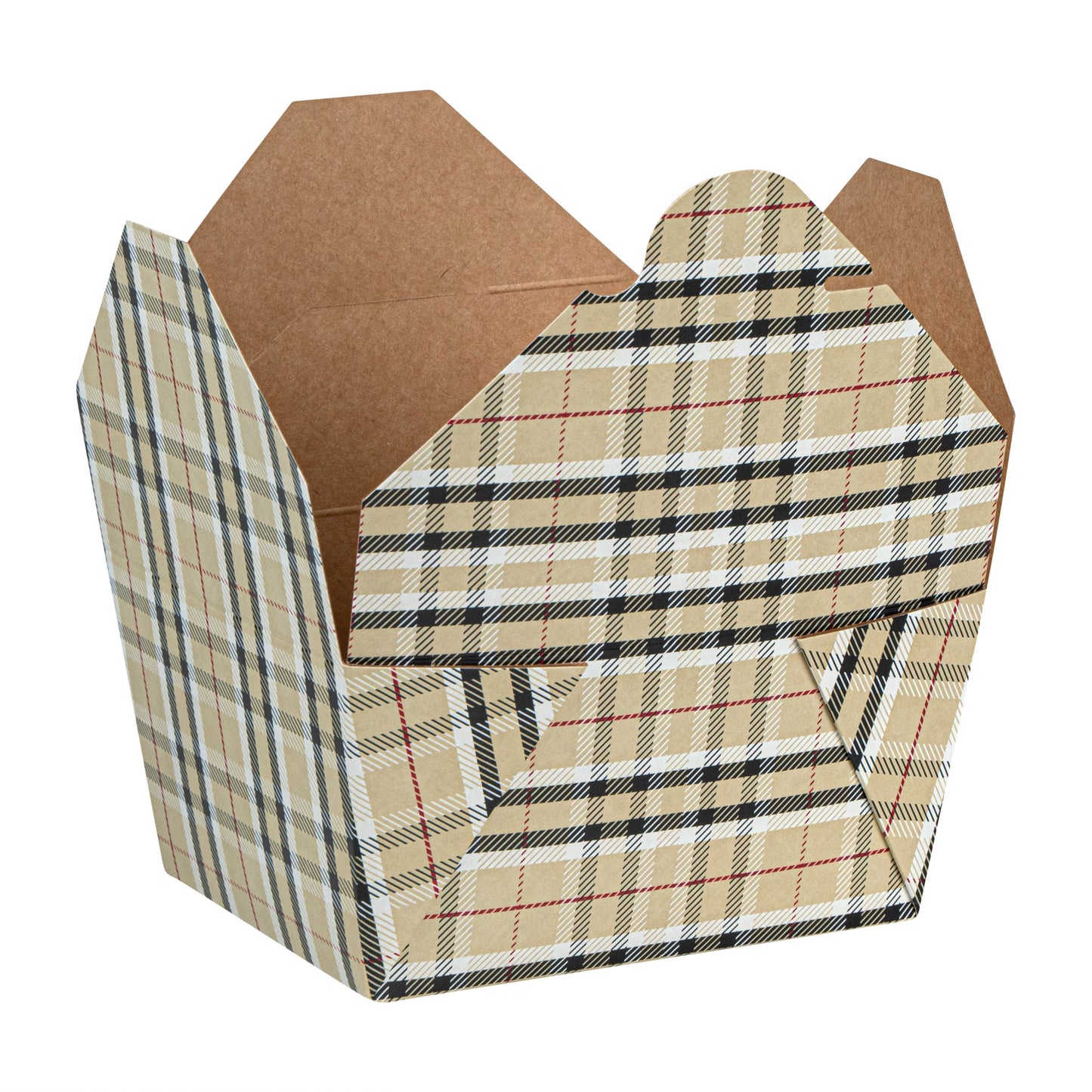 Bio Tek 30 oz Rectangle Plaid Paper #1 Bio Box Take Out Container - 5" x 4" x 2 1/2" - 200 count box