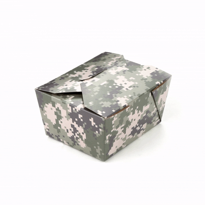 Bio Tek 30 oz Rectangle Camouflage Paper #1 Bio Box Take Out Container - 5" x 4" x 2 1/2" - 50 count box