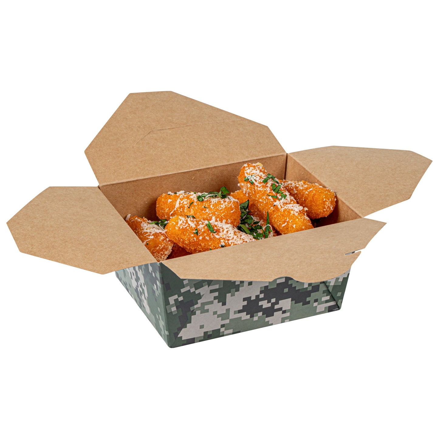 Bio Tek 30 oz Rectangle Camouflage Paper #1 Bio Box Take Out Container - 5" x 4" x 2 1/2" - 200 count box