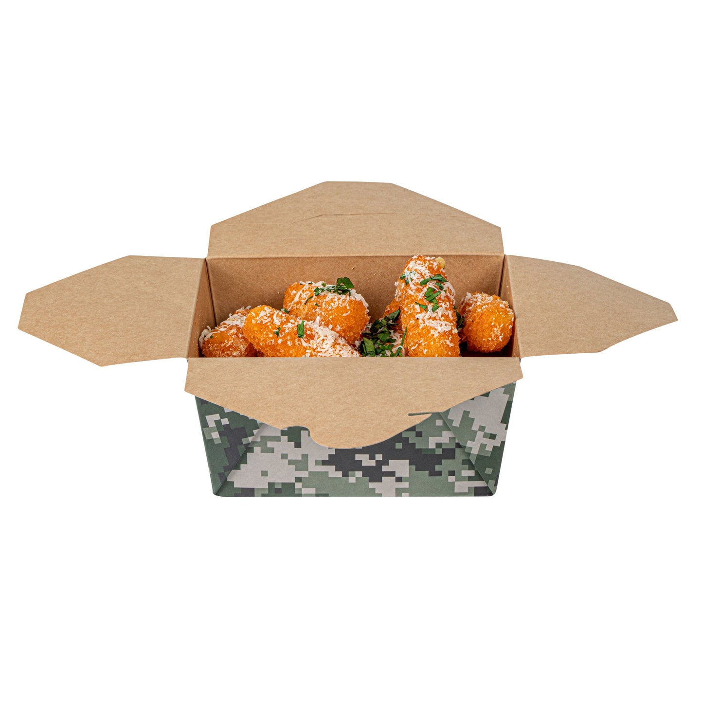 Bio Tek 30 oz Rectangle Camouflage Paper #1 Bio Box Take Out Container - 5" x 4" x 2 1/2" - 200 count box