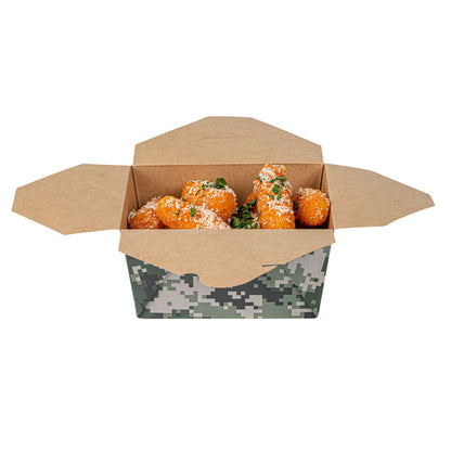 Bio Tek 30 oz Rectangle Camouflage Paper #1 Bio Box Take Out Container - 5" x 4" x 2 1/2" - 200 count box