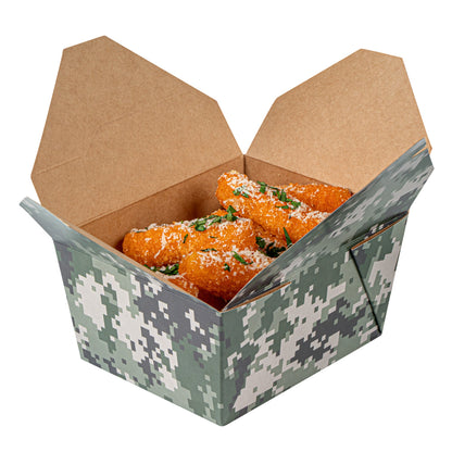 Bio Tek 30 oz Rectangle Camouflage Paper #1 Bio Box Take Out Container - 5" x 4" x 2 1/2" - 200 count box