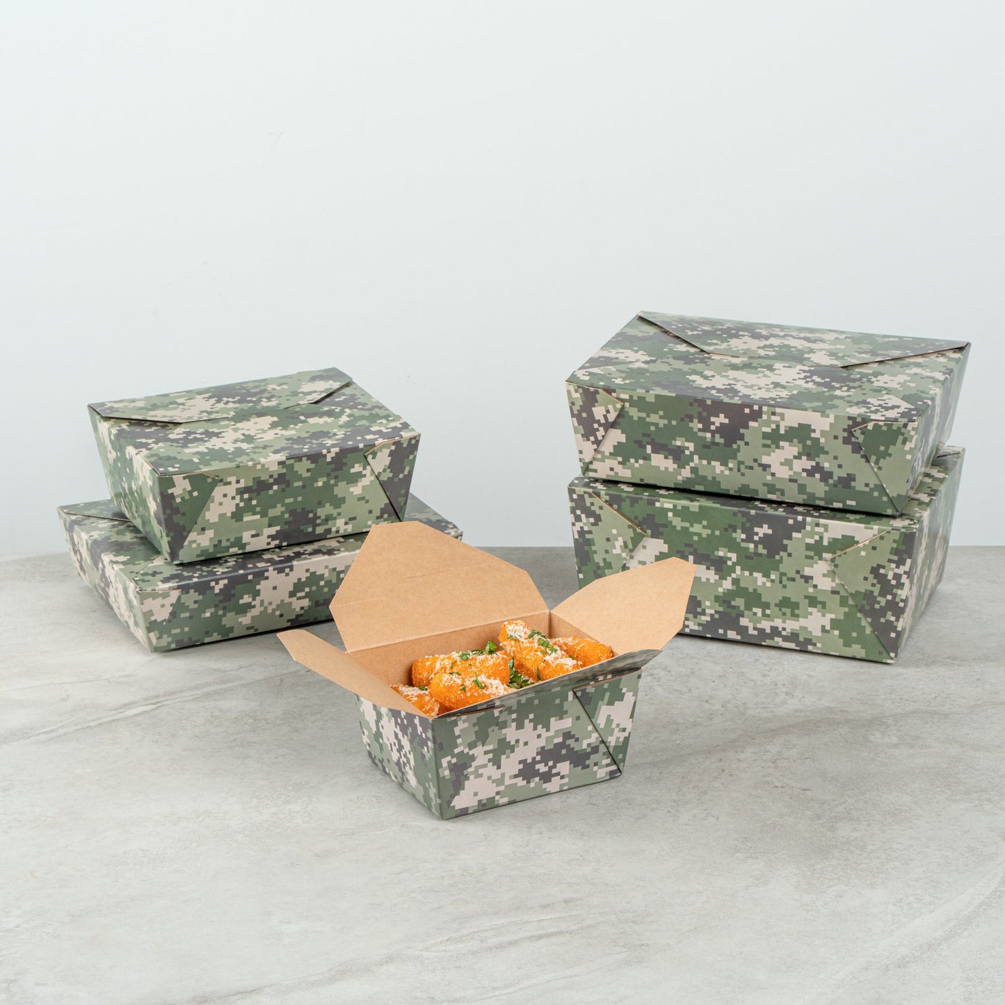 Bio Tek 30 oz Rectangle Camouflage Paper #1 Bio Box Take Out Container - 5" x 4" x 2 1/2" - 200 count box