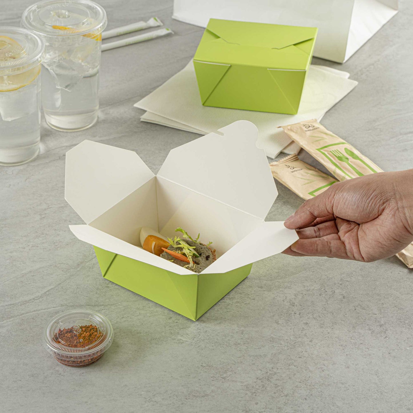 Bio Tek 30 oz Rectangle Eco Green Paper #1 Bio Box Take Out Container - 5" x 4" x 2 1/2" - 50 count box