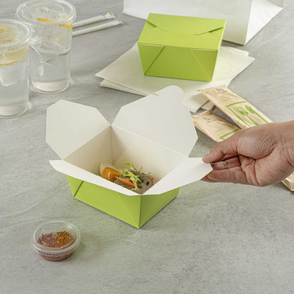 Bio Tek 30 oz Rectangle Eco Green Paper #1 Bio Box Take Out Container - 5" x 4" x 2 1/2" - 50 count box