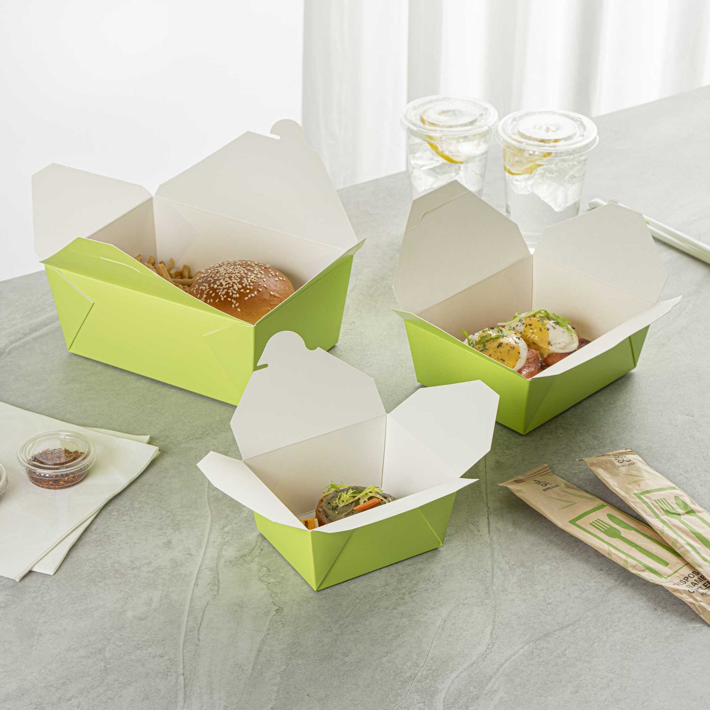 Bio Tek 30 oz Rectangle Eco Green Paper #1 Bio Box Take Out Container - 5" x 4" x 2 1/2" - 200 count box