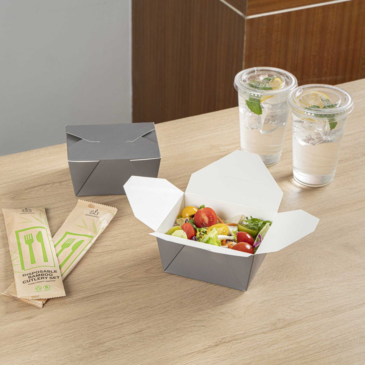 Bio Tek 30 oz Rectangle Gray Paper #1 Bio Box Take Out Container - 5" x 4" x 2 1/2" - 50 count box
