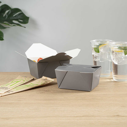 Bio Tek 30 oz Rectangle Gray Paper #1 Bio Box Take Out Container - 5" x 4" x 2 1/2" - 50 count box