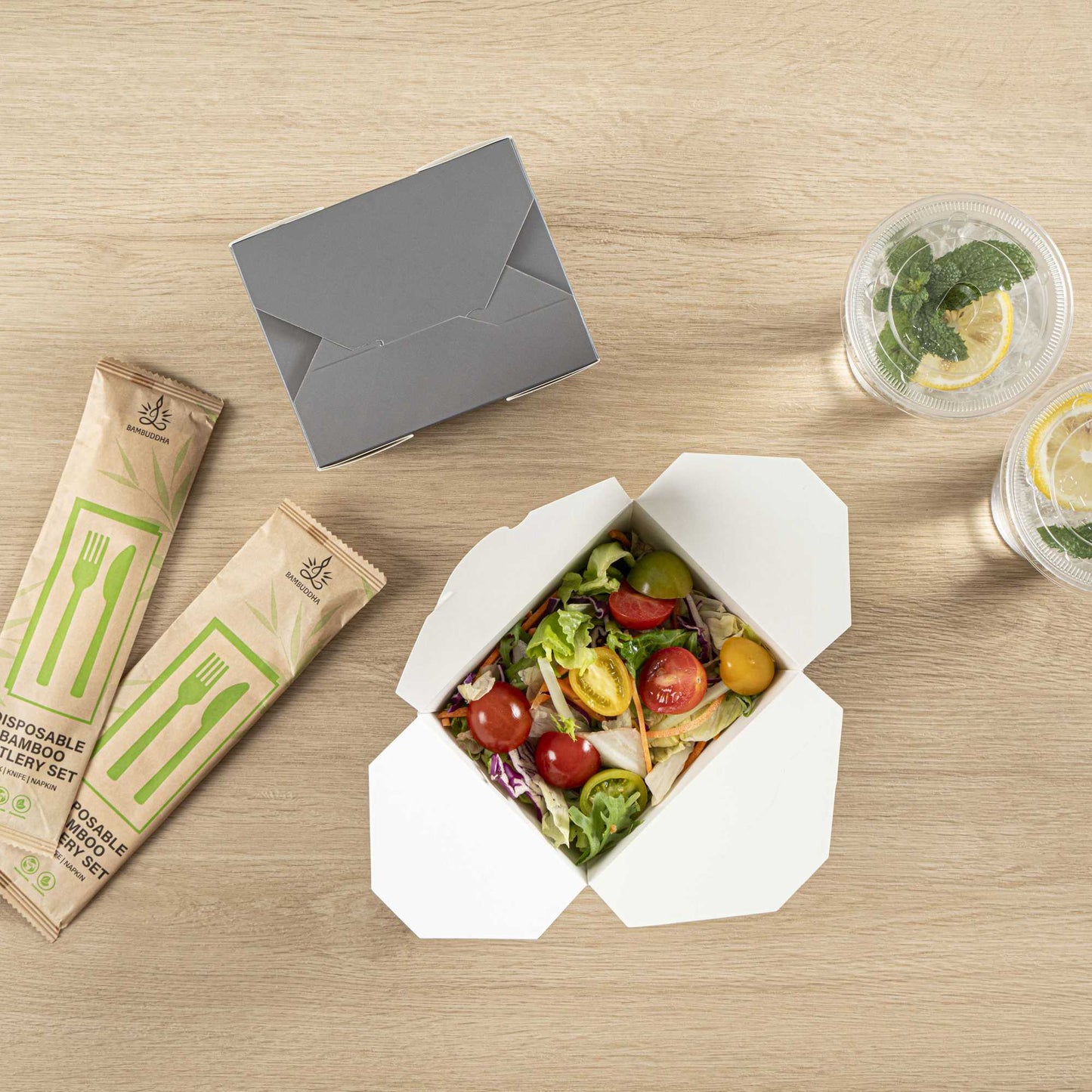 Bio Tek 30 oz Rectangle Gray Paper #1 Bio Box Take Out Container - 5" x 4" x 2 1/2" - 50 count box