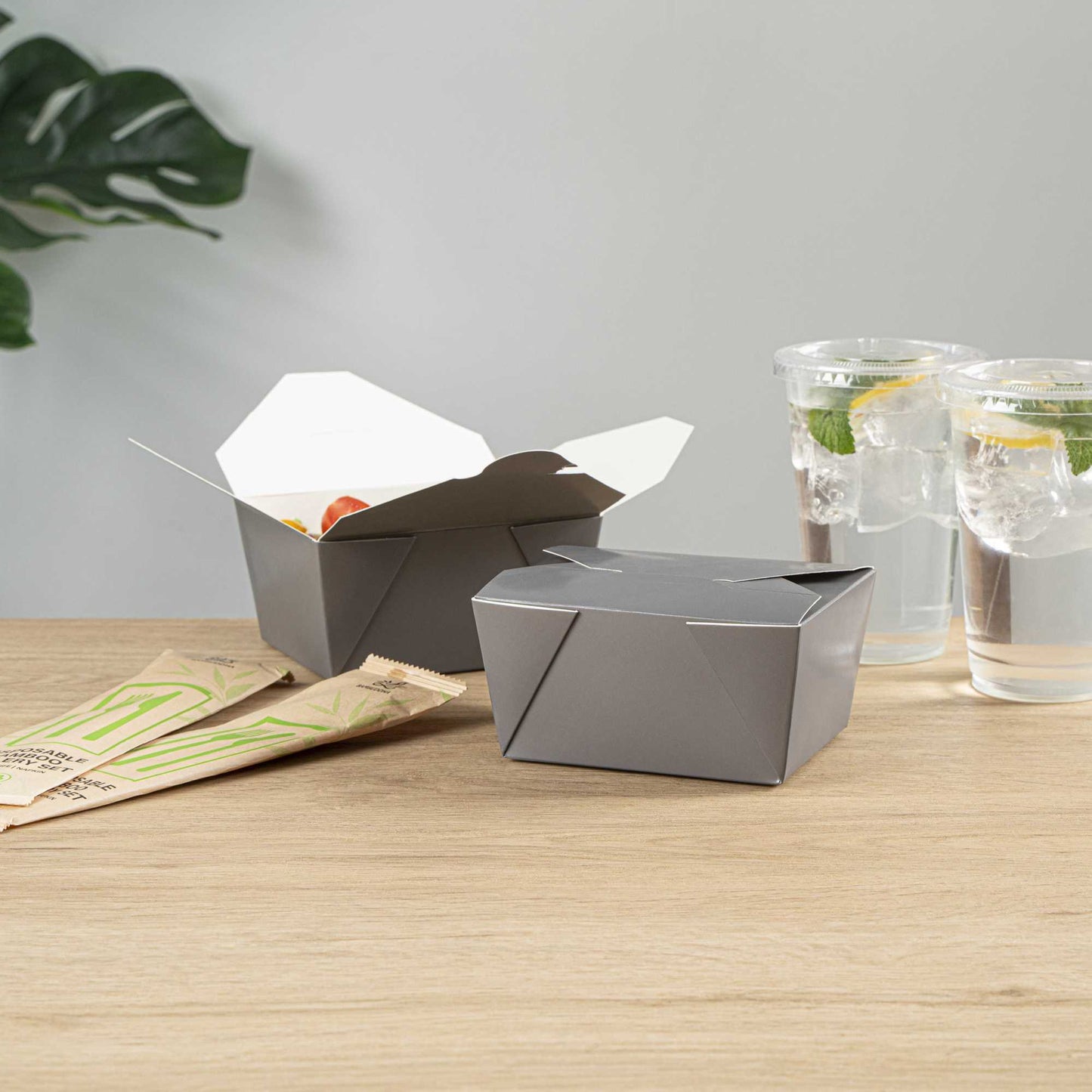 Bio Tek 30 oz Rectangle Gray Paper #1 Bio Box Take Out Container - 5" x 4" x 2 1/2" - 200 count box