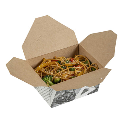 Bio Tek 30 oz Rectangle Newsprint Paper #1 Bio Box Take Out Container - 5" x 4" x 2 1/2" - 50 count box