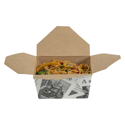Bio Tek 30 oz Rectangle Newsprint Paper #1 Bio Box Take Out Container - 5" x 4" x 2 1/2" - 50 count box