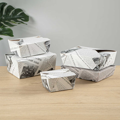Bio Tek 30 oz Rectangle Newsprint Paper #1 Bio Box Take Out Container - 5" x 4" x 2 1/2" - 50 count box