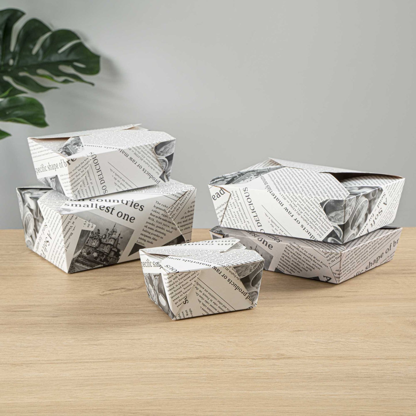 Bio Tek 30 oz Rectangle Newsprint Paper #1 Bio Box Take Out Container - 5" x 4" x 2 1/2" - 200 count box