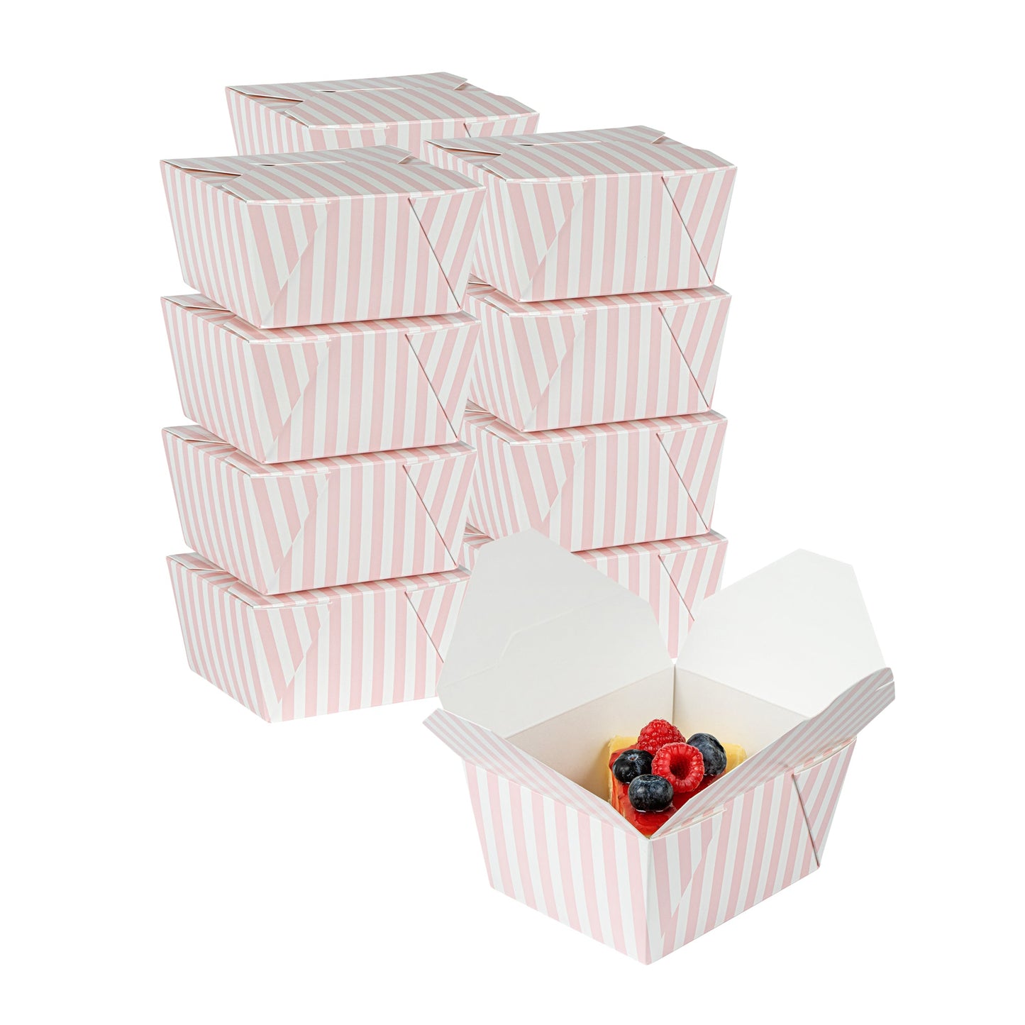 Bio Tek 30 oz Rectangle Pink and White Stripe Paper #1 Bio Box Take Out Container - 5" x 4" x 2 1/2" - 50 count box