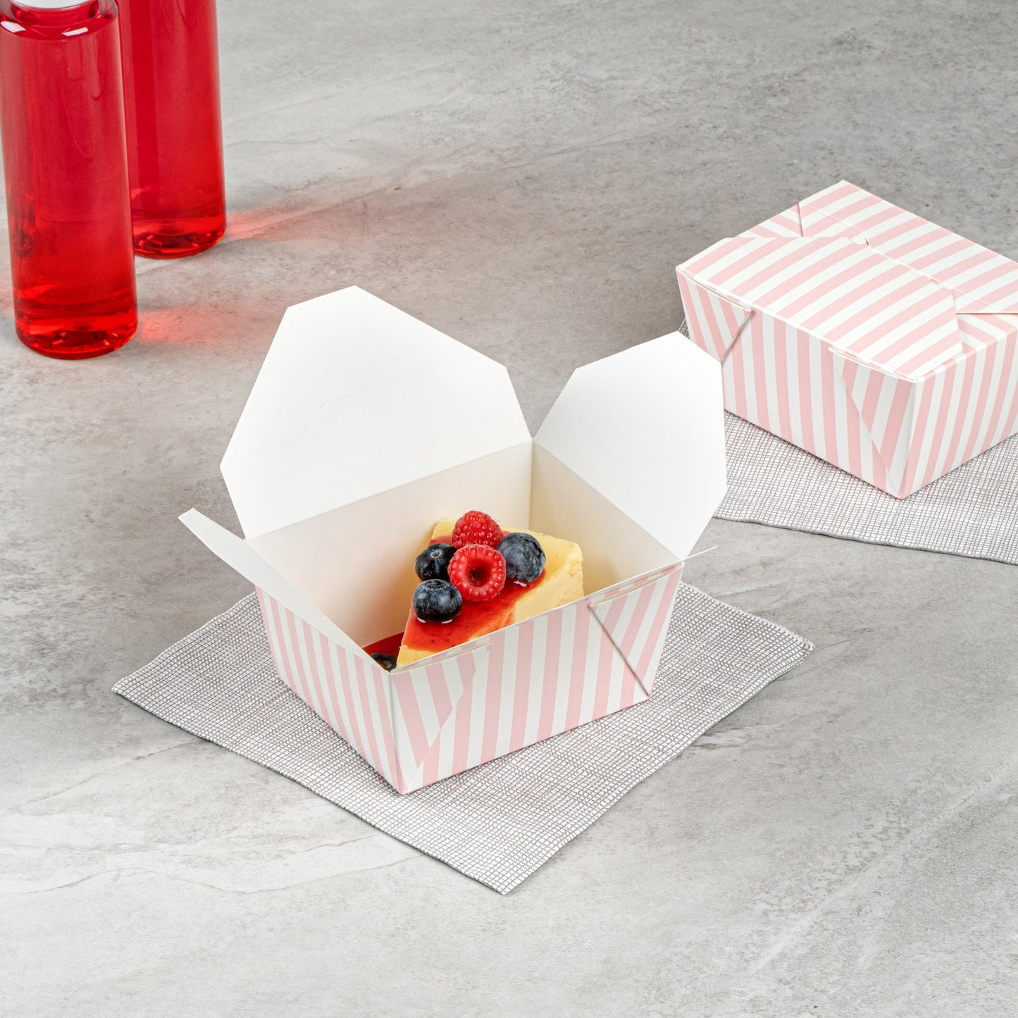 Bio Tek 30 oz Rectangle Pink and White Stripe Paper #1 Bio Box Take Out Container - 5" x 4" x 2 1/2" - 50 count box