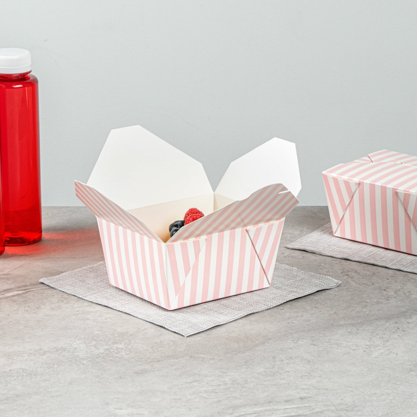Bio Tek 30 oz Rectangle Pink and White Stripe Paper #1 Bio Box Take Out Container - 5" x 4" x 2 1/2" - 50 count box