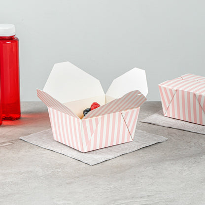 Bio Tek 30 oz Rectangle Pink and White Stripe Paper #1 Bio Box Take Out Container - 5" x 4" x 2 1/2" - 200 count box