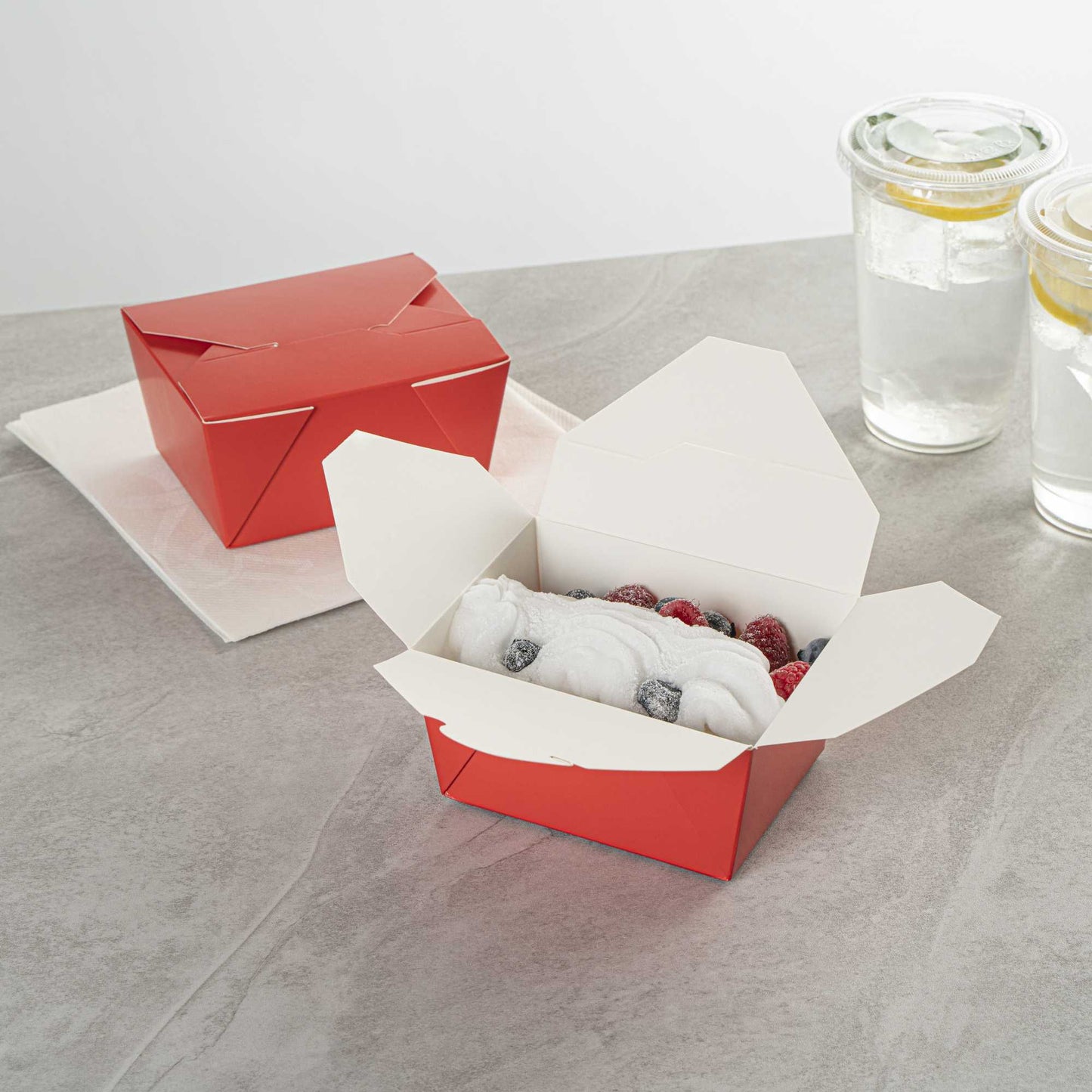 Bio Tek 30 oz Rectangle Red Paper #1 Bio Box Take Out Container - 5" x 4" x 2 1/2" - 50 count box
