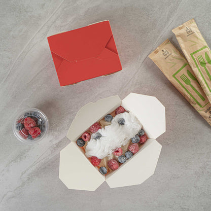 Bio Tek 30 oz Rectangle Red Paper #1 Bio Box Take Out Container - 5" x 4" x 2 1/2" - 50 count box