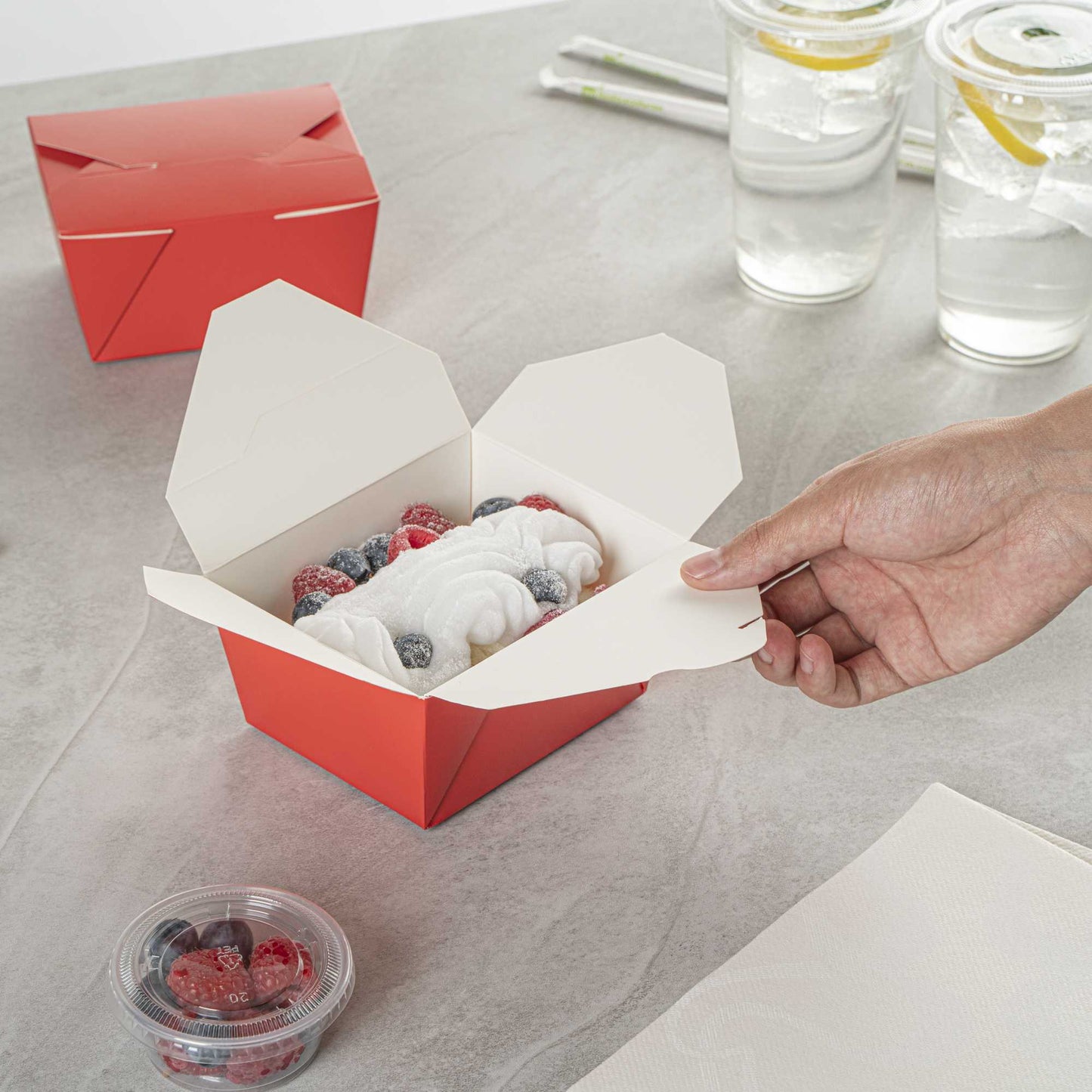 Bio Tek 30 oz Rectangle Red Paper #1 Bio Box Take Out Container - 5" x 4" x 2 1/2" - 200 count box
