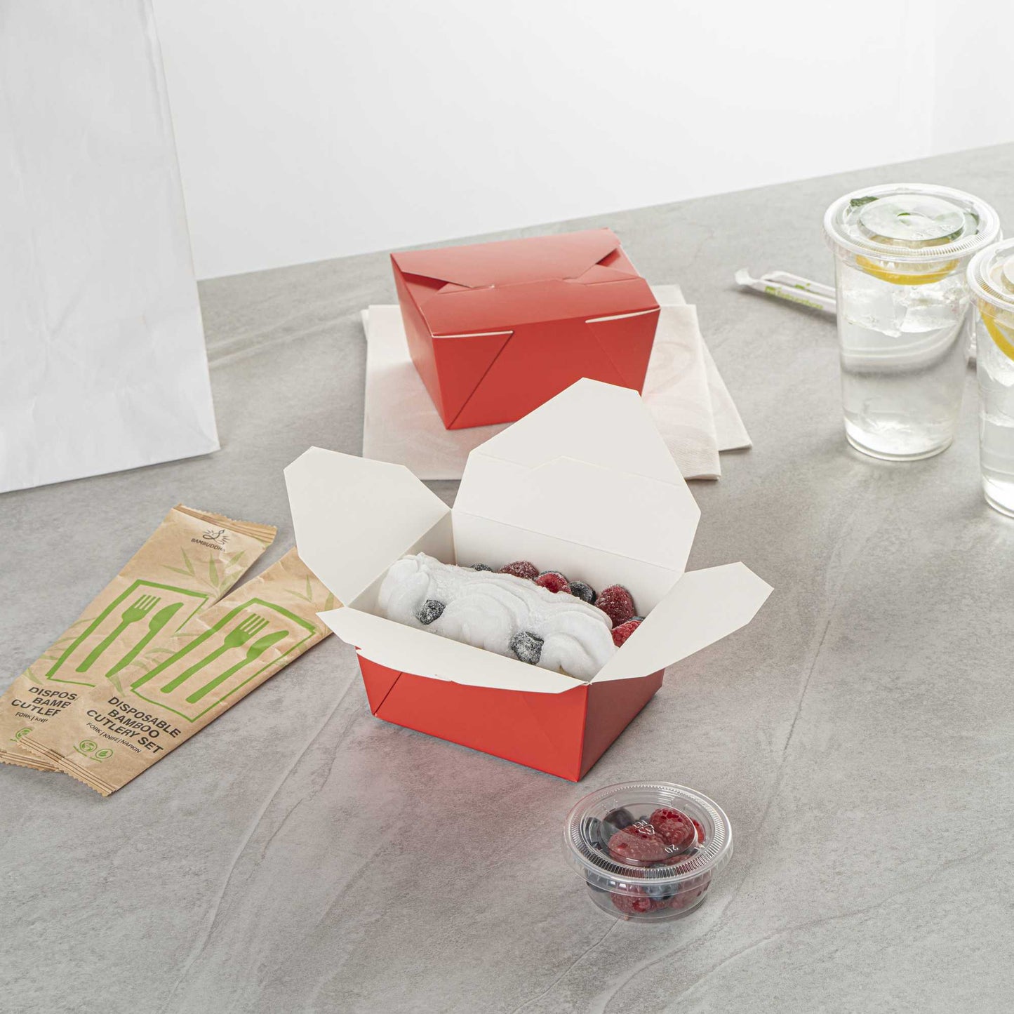 Bio Tek 30 oz Rectangle Red Paper #1 Bio Box Take Out Container - 5" x 4" x 2 1/2" - 200 count box