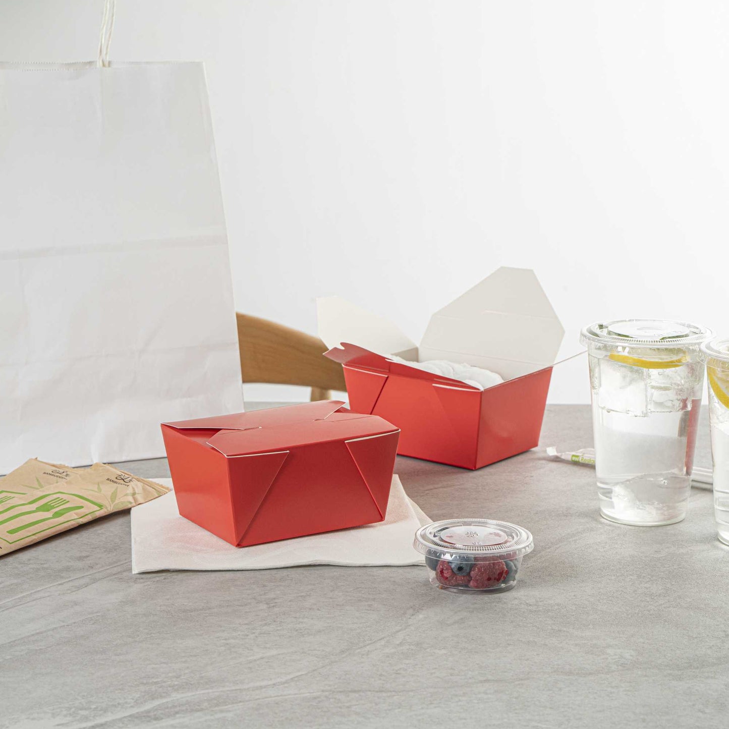 Bio Tek 30 oz Rectangle Red Paper #1 Bio Box Take Out Container - 5" x 4" x 2 1/2" - 200 count box