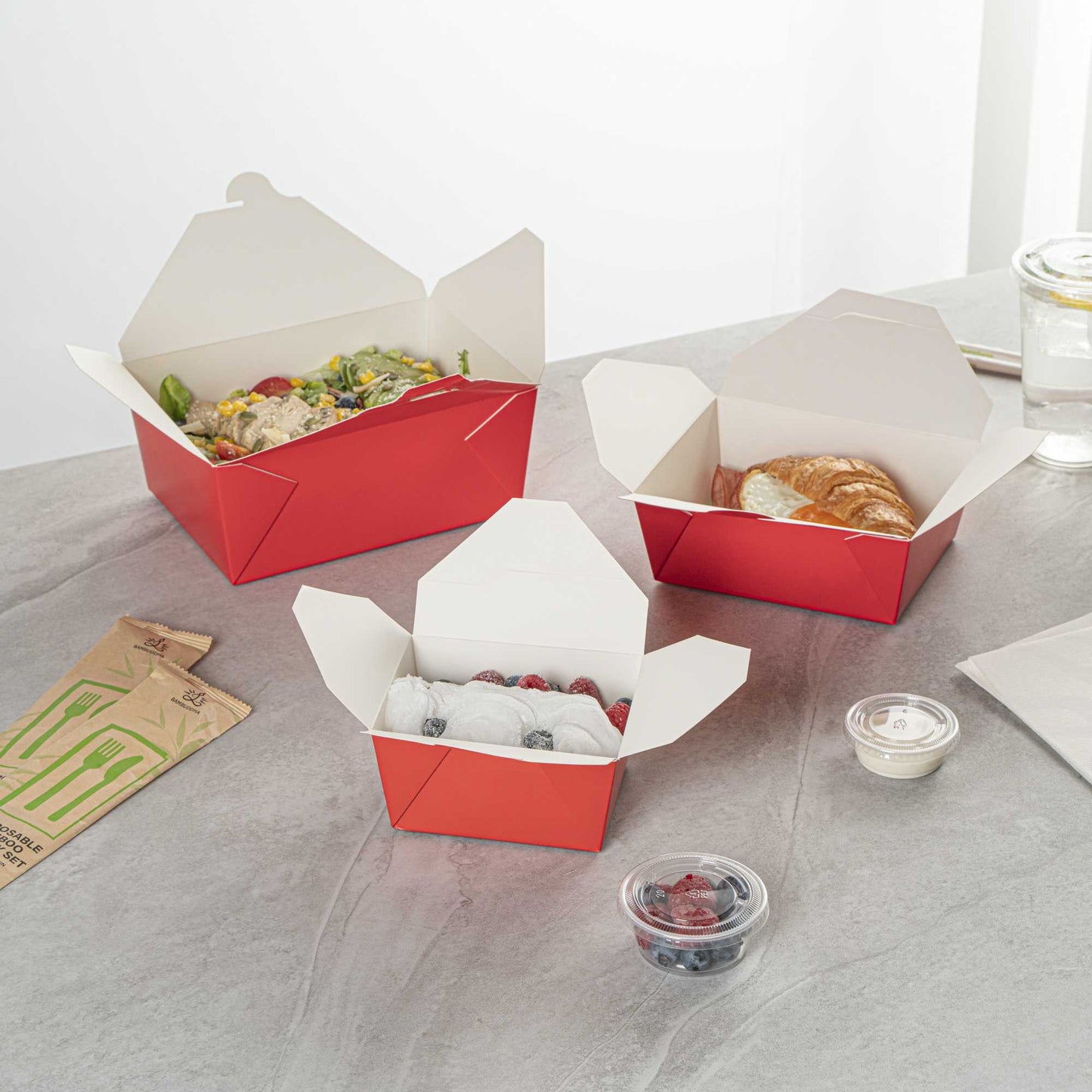 Bio Tek 30 oz Rectangle Red Paper #1 Bio Box Take Out Container - 5" x 4" x 2 1/2" - 200 count box