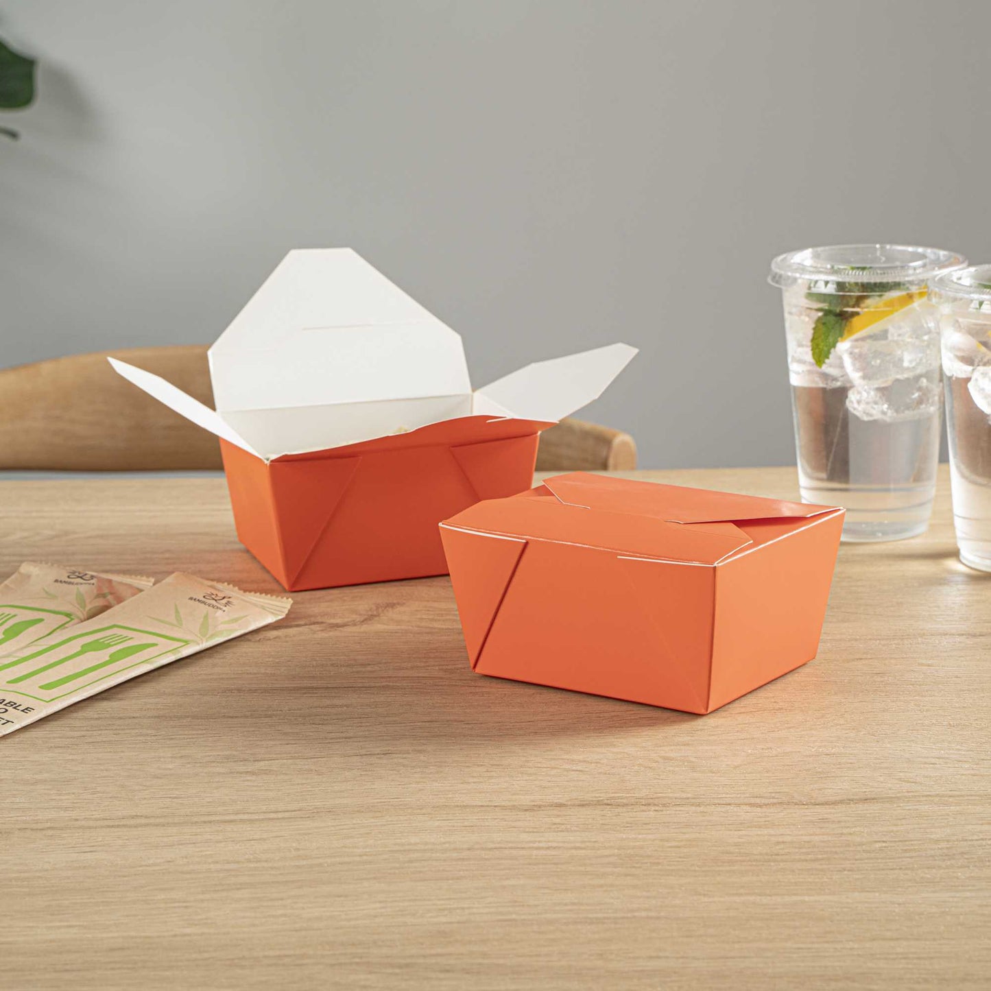 Bio Tek 30 oz Rectangle Tangerine Orange Paper #1 Bio Box Take Out Container - 5" x 4" x 2 1/2" - 50 count box