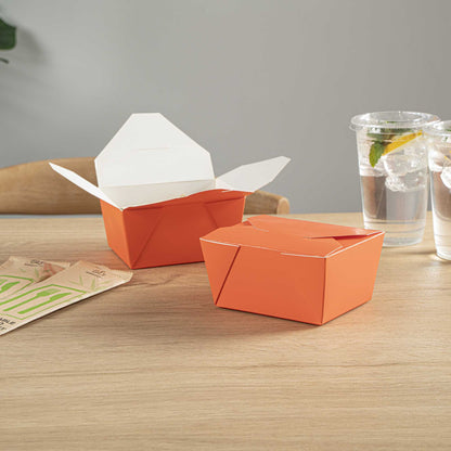 Bio Tek 30 oz Rectangle Tangerine Orange Paper #1 Bio Box Take Out Container - 5" x 4" x 2 1/2" - 50 count box