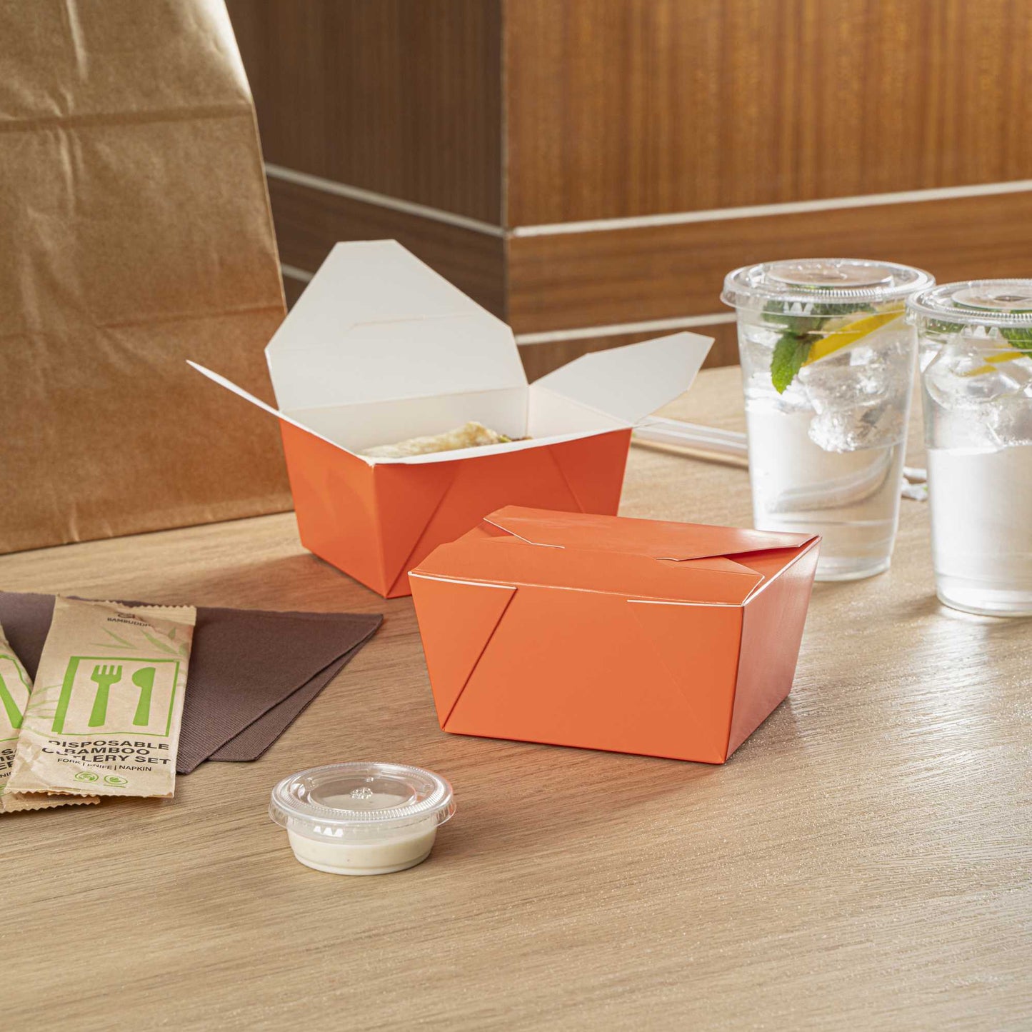 Bio Tek 30 oz Rectangle Tangerine Orange Paper #1 Bio Box Take Out Container - 5" x 4" x 2 1/2" - 200 count box