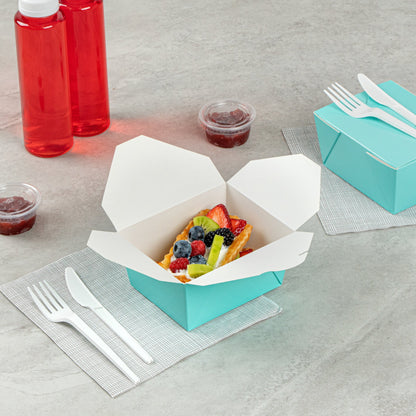 Bio Tek 30 oz Rectangle Turquoise Paper #1 Bio Box Take Out Container - 5" x 4" x 2 1/2" - 50 count box