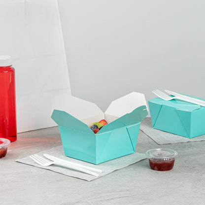 Bio Tek 30 oz Rectangle Turquoise Paper #1 Bio Box Take Out Container - 5" x 4" x 2 1/2" - 50 count box