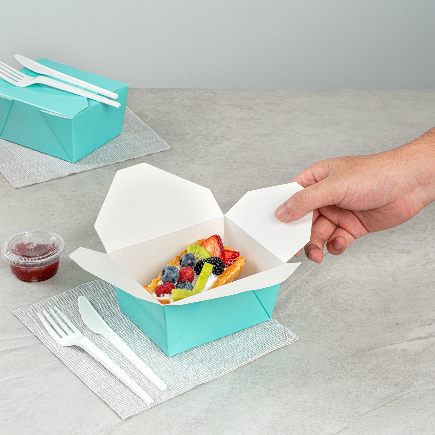 Bio Tek 30 oz Rectangle Turquoise Paper #1 Bio Box Take Out Container - 5" x 4" x 2 1/2" - 200 count box