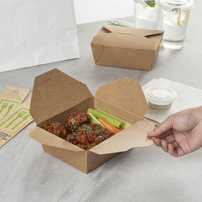 Bio Tek 45 oz Rectangle Kraft Paper #8 Bio Box Take Out Container - 6 3/4" x 5 1/2" x 2 1/2" - 50 count box