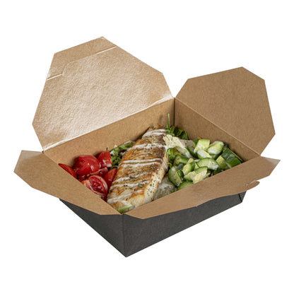 Bio Tek 45 oz Rectangle Black Paper #8 Bio Box Take Out Container - 6 3/4" x 5 1/2" x 2 1/2" - 50 count box