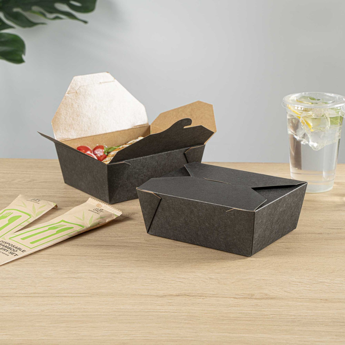 Bio Tek 45 oz Rectangle Black Paper #8 Bio Box Take Out Container - 6 3/4" x 5 1/2" x 2 1/2" - 50 count box