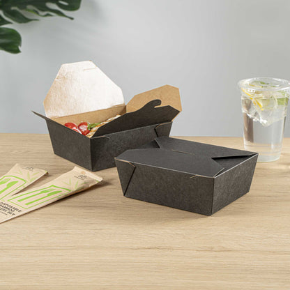 Bio Tek 45 oz Rectangle Black Paper #8 Bio Box Take Out Container - 6 3/4" x 5 1/2" x 2 1/2" - 50 count box