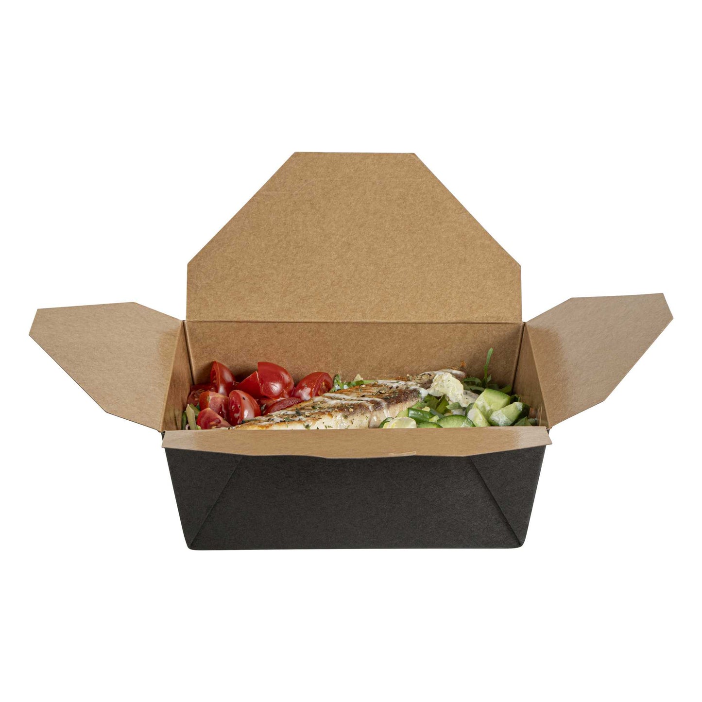 Bio Tek 45 oz Rectangle Black Paper #8 Bio Box Take Out Container - 6 3/4" x 5 1/2" x 2 1/2" - 200 count box