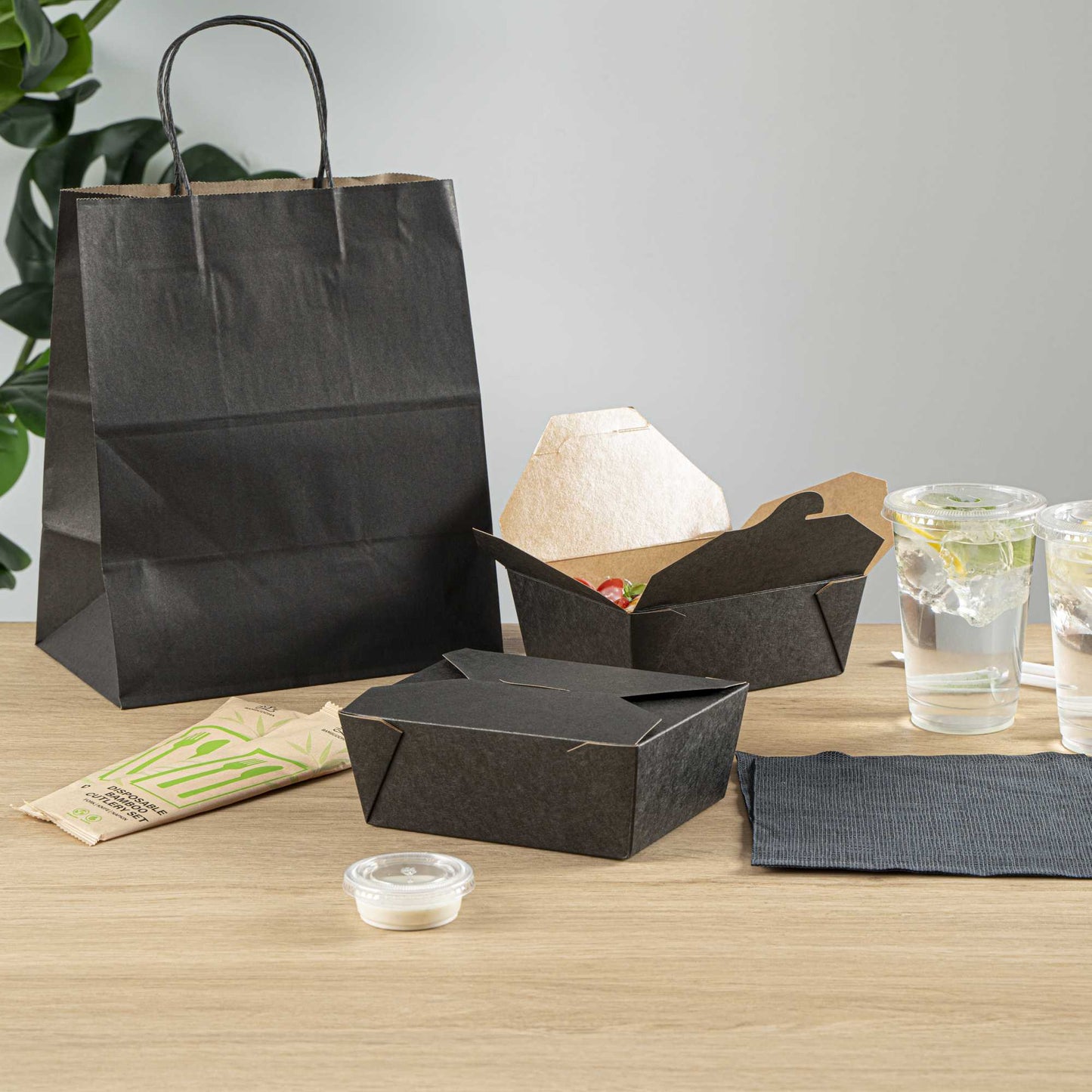 Bio Tek 45 oz Rectangle Black Paper #8 Bio Box Take Out Container - 6 3/4" x 5 1/2" x 2 1/2" - 200 count box