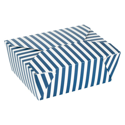 Bio Tek 45 oz Rectangle Blue and White Stripe Paper #8 Bio Box Take Out Container - 6 3/4" x 5 1/2" x 2 1/2" - 50 count box