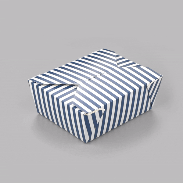 Bio Tek 45 oz Rectangle Blue and White Stripe Paper #8 Bio Box Take Out Container - 6 3/4" x 5 1/2" x 2 1/2" - 50 count box