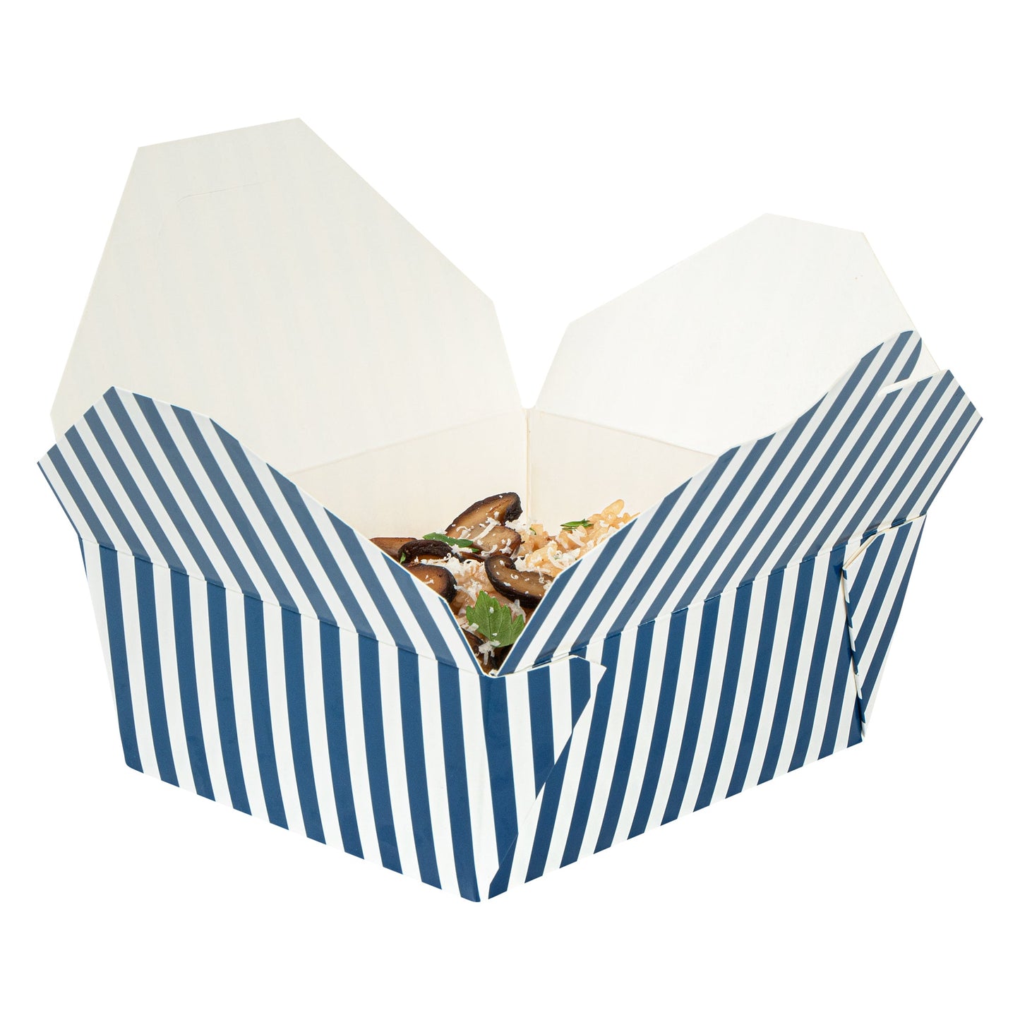 Bio Tek 45 oz Rectangle Blue and White Stripe Paper #8 Bio Box Take Out Container - 6 3/4" x 5 1/2" x 2 1/2" - 200 count box
